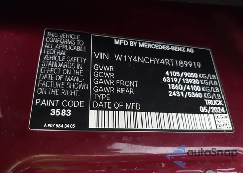 2024 Mercedes-Benz Sprinter 2500 High Roof 4-Cyl Diesel Ho from USA, damaged, VIN W1Y4NCHY4RT189919
